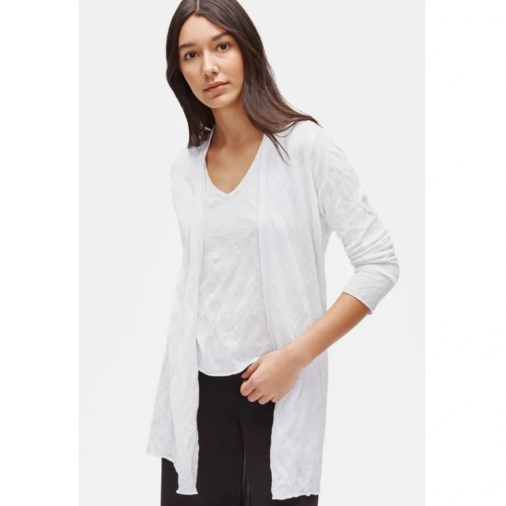 Eileen Fisher Tencel Metal Long Cardigan & Tank Easy Fit Thigh Length